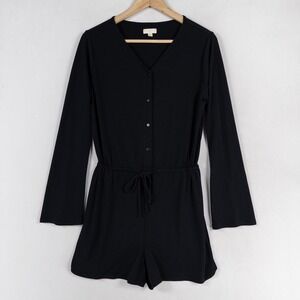 Charming Charlie Romper Womens Small Black Stretch Knit Long Flare Sleeve Casual